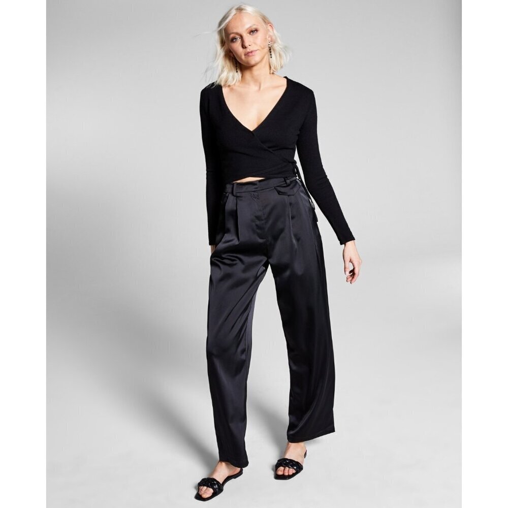 And Now This Womens Size Small‎ Pleated Satin Wide Leg Dress Pants in Black $49